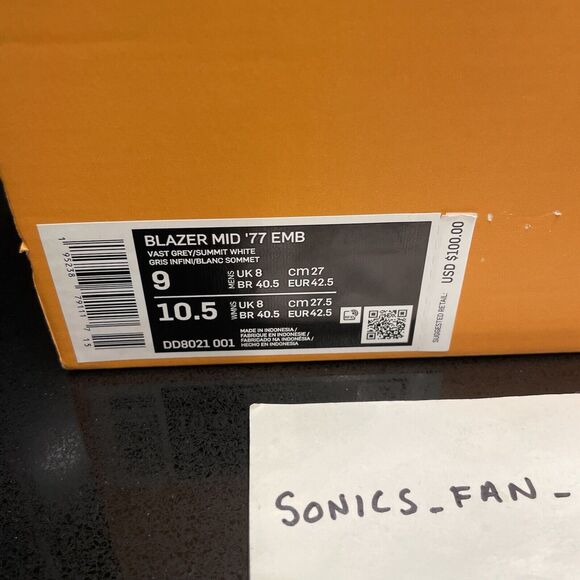 Nike Blazer Mid '77 EMB Men's Size 9 Vast Grey Summit White DD8021-001 BRAND NEW - Picture 11 of 11